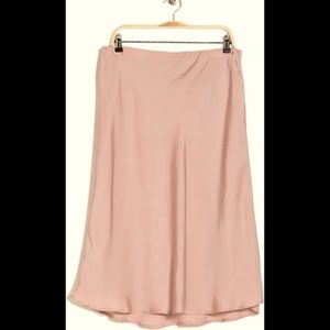 New Solid Satin Midi Skirt in Blush